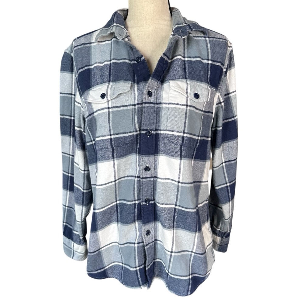 American Eagle Super Soft White Blue Flannel Button Down Shirt Mens Small Cotton